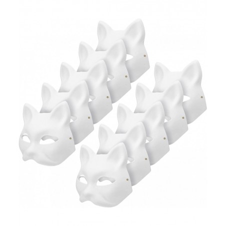 10pcs Cat Masks to Paint Animal Dress Up Masks DIY White Masks Half for Masquerade Halloween Kids Cosplay Masks Costume Party...