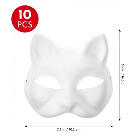 10pcs Cat Masks to Paint Animal Dress Up Masks DIY White Masks Half for Masquerade Halloween Kids Cosplay Masks Costume Party...