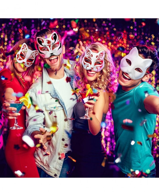 10pcs Cat Masks to Paint Animal Dress Up Masks DIY White Masks Half for Masquerade Halloween Kids Cosplay Masks Costume Party...