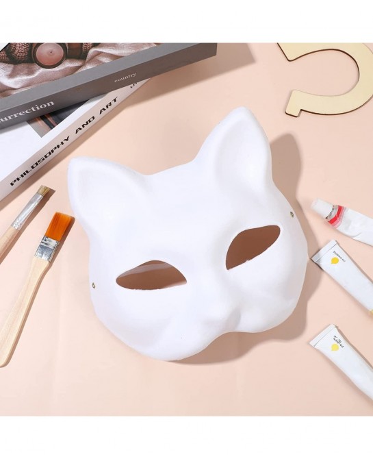 10pcs Cat Masks to Paint Animal Dress Up Masks DIY White Masks Half for Masquerade Halloween Kids Cosplay Masks Costume Party...