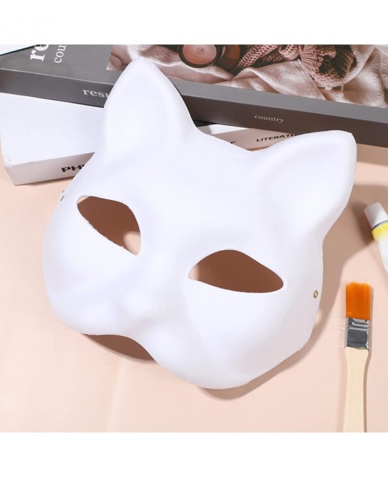 10pcs Cat Masks to Paint Animal Dress Up Masks DIY White Masks Half for Masquerade Halloween Kids Cosplay Masks Costume Party...