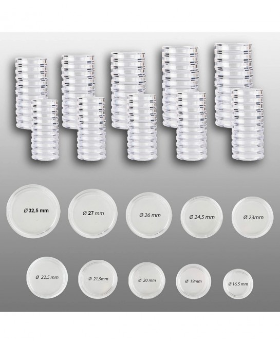 Prophila Coin Capsule-Set Euro 16 5 to 33 mm Diameter 100 Pieces $41.06 Collectibles Display & Storage
