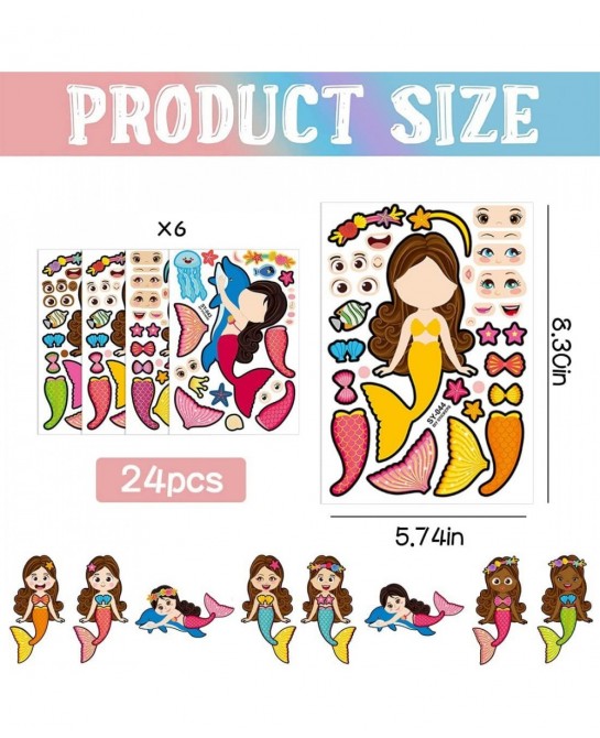 24 Pack Make a Face Stickers - Make Your Own Sticker Mermaid Sticker for Kids Girls DIY Make Creative Mermaids Princess Face ...