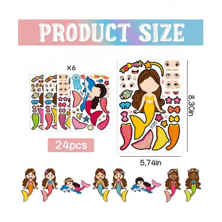 24 Pack Make a Face Stickers - Make Your Own Sticker Mermaid Sticker for Kids Girls DIY Make Creative Mermaids Princess Face ...