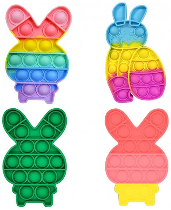4PCS Easter Bunny Pop Fidget Toys Easter Silicon Pop Sensory Toy Gift for Kids Easter Rabbit Popper Toy Set for School Campin...