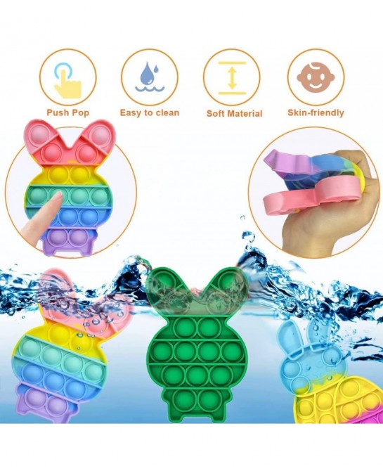 4PCS Easter Bunny Pop Fidget Toys Easter Silicon Pop Sensory Toy Gift for Kids Easter Rabbit Popper Toy Set for School Campin...