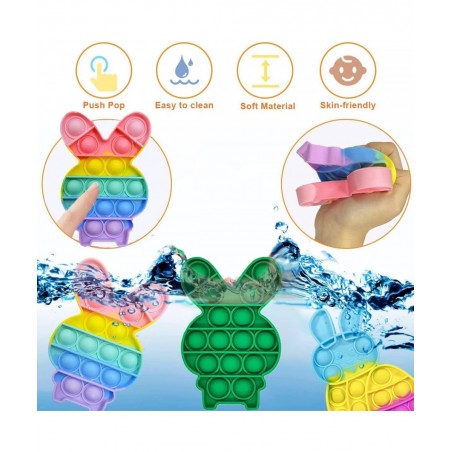 4PCS Easter Bunny Pop Fidget Toys Easter Silicon Pop Sensory Toy Gift for Kids Easter Rabbit Popper Toy Set for School Campin...