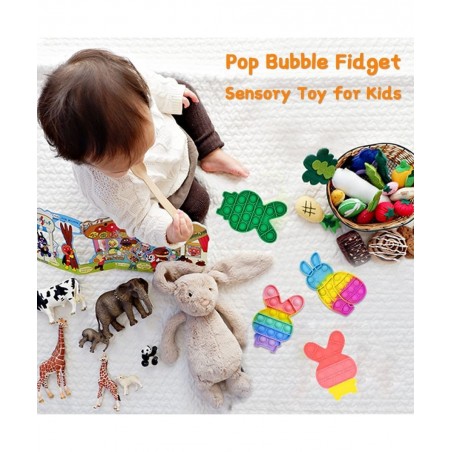 4PCS Easter Bunny Pop Fidget Toys Easter Silicon Pop Sensory Toy Gift for Kids Easter Rabbit Popper Toy Set for School Campin...