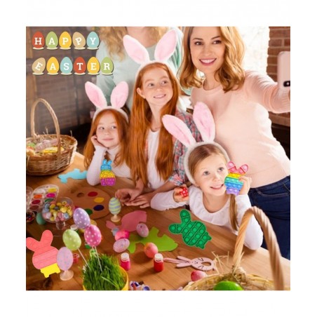 4PCS Easter Bunny Pop Fidget Toys Easter Silicon Pop Sensory Toy Gift for Kids Easter Rabbit Popper Toy Set for School Campin...