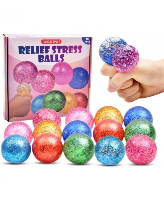 14Pack Stress Ball Set Fidget Toys for Kids and Adults - Sensory Ball Squishy Balls with Gold Powder Water Beads Anxiety Reli...