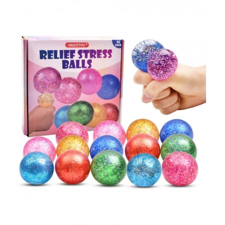 14Pack Stress Ball Set Fidget Toys for Kids and Adults - Sensory Ball Squishy Balls with Gold Powder Water Beads Anxiety Reli...