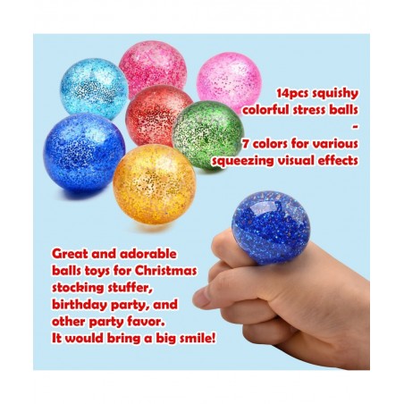 14Pack Stress Ball Set Fidget Toys for Kids and Adults - Sensory Ball Squishy Balls with Gold Powder Water Beads Anxiety Reli...