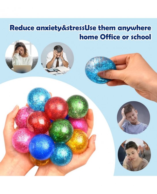 14Pack Stress Ball Set Fidget Toys for Kids and Adults - Sensory Ball Squishy Balls with Gold Powder Water Beads Anxiety Reli...