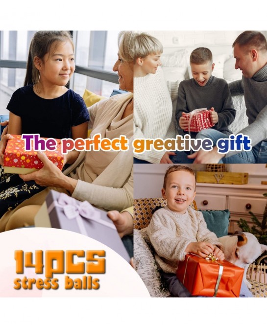 14Pack Stress Ball Set Fidget Toys for Kids and Adults - Sensory Ball Squishy Balls with Gold Powder Water Beads Anxiety Reli...