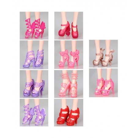 10 Pairs Shoes for Barbie Dolls Barbie Doll Shoes Set Different Assorted Colors High Heeled Shoes Sandals Boots Flat Shoes Ac...
