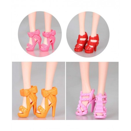 10 Pairs Shoes for Barbie Dolls Barbie Doll Shoes Set Different Assorted Colors High Heeled Shoes Sandals Boots Flat Shoes Ac...
