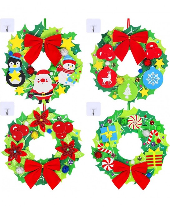 12 Sets Christmas Craft Kits DIY Christmas Wreath Ornaments Decorations Art Sets Snowman Santa Penguin Holly Leaf Christmas F...
