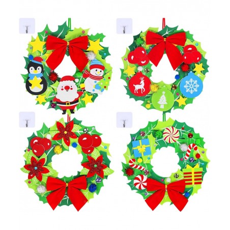 12 Sets Christmas Craft Kits DIY Christmas Wreath Ornaments Decorations Art Sets Snowman Santa Penguin Holly Leaf Christmas F...
