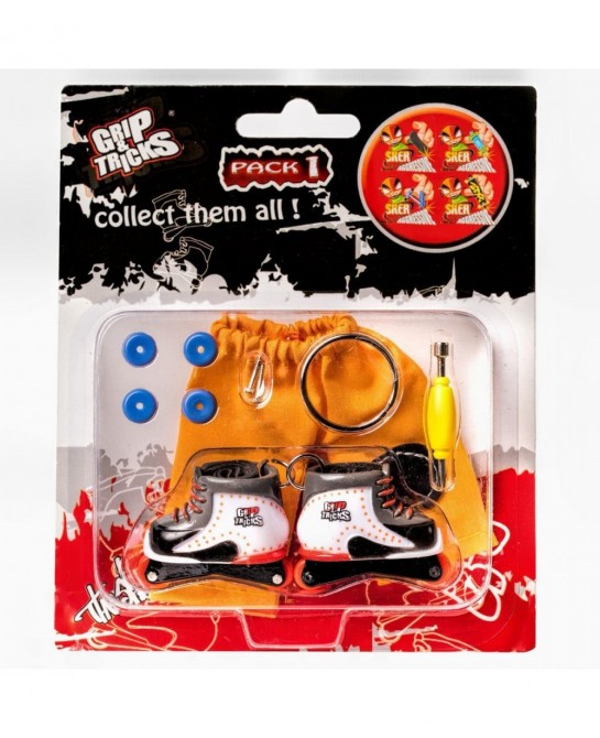 Grip and Tricks - White Freestyle Inline Finger Skates with Finger Roller Skates Tools and Mini Fingerboards Accessories - Pa...