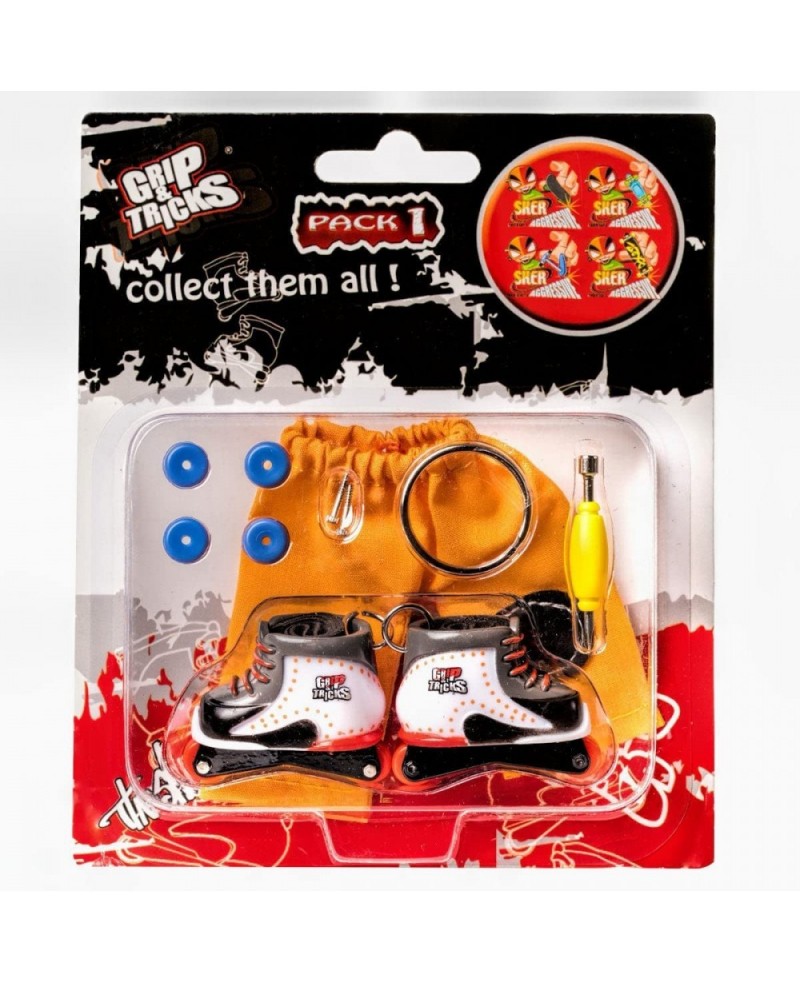 Grip and Tricks - White Freestyle Inline Finger Skates with Finger Roller Skates Tools and Mini Fingerboards Accessories - Pa...