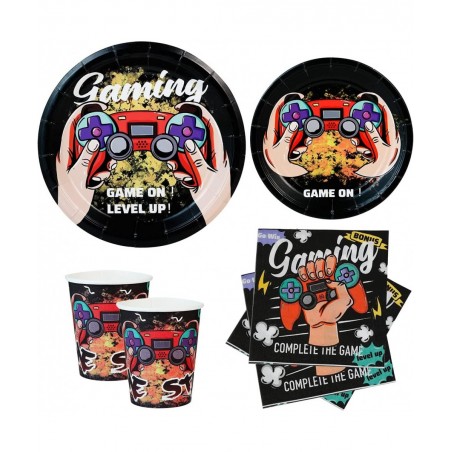 Video Game Birthday Party Supplies Set-16 Guest-Gaming Disposable Tableware Kit for boys Include gamer Paper Plates Cups Napk...