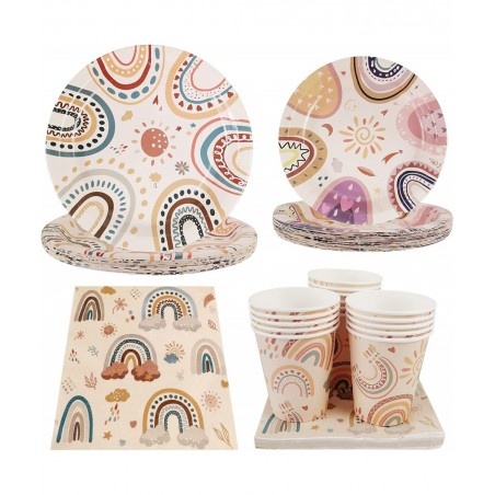 Boho Rainbow Party Pack Serves 16 Guest -Including Dinner Plates Luncheon Napkins and Cups Supply Tableware Set Kit for Boho ...