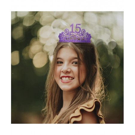 15th Birthday Sash and Tiara for Girls - Fabulous Set: Glitter Sash + Ripples Rhinestone Purple Premium Metal Tiara 15th Birt...