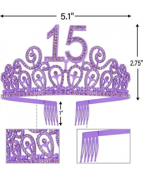 15th Birthday Sash and Tiara for Girls - Fabulous Set: Glitter Sash + Ripples Rhinestone Purple Premium Metal Tiara 15th Birt...