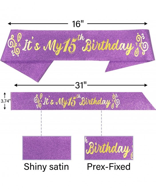 15th Birthday Sash and Tiara for Girls - Fabulous Set: Glitter Sash + Ripples Rhinestone Purple Premium Metal Tiara 15th Birt...