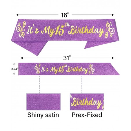 15th Birthday Sash and Tiara for Girls - Fabulous Set: Glitter Sash + Ripples Rhinestone Purple Premium Metal Tiara 15th Birt...