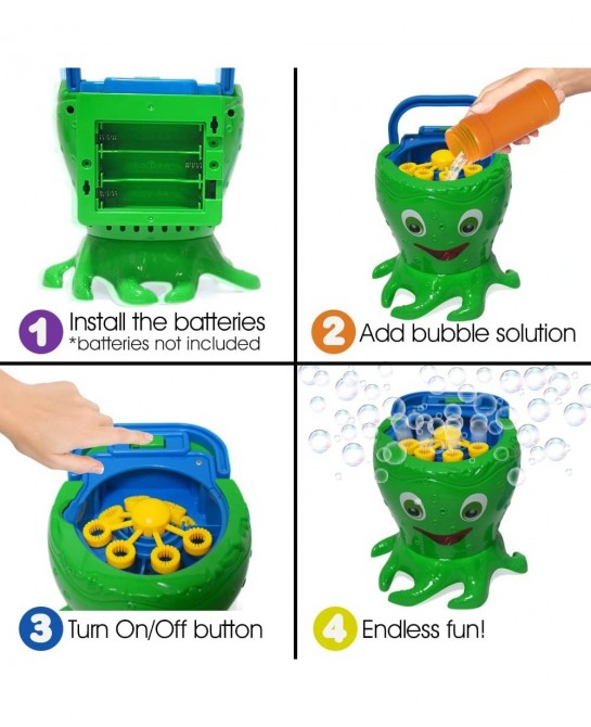 Octopus Bubble Machine for Kids Includes 1 Bubbles Blowing Toy with Carry Handle and 1 Bottle of Solution Fun Summer Outdoor ...