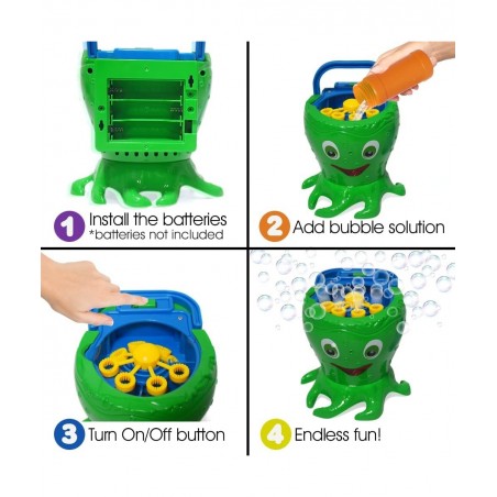 Octopus Bubble Machine for Kids Includes 1 Bubbles Blowing Toy with Carry Handle and 1 Bottle of Solution Fun Summer Outdoor ...