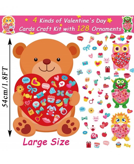 Valentine's Day Craft Kits 1.8FT DIY Love Bear Owl Dinosaur Monster Craft Kit for Kids Valentine Crafts Wall Hanging Decorati...
