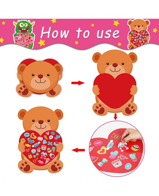 Valentine's Day Craft Kits 1.8FT DIY Love Bear Owl Dinosaur Monster Craft Kit for Kids Valentine Crafts Wall Hanging Decorati...