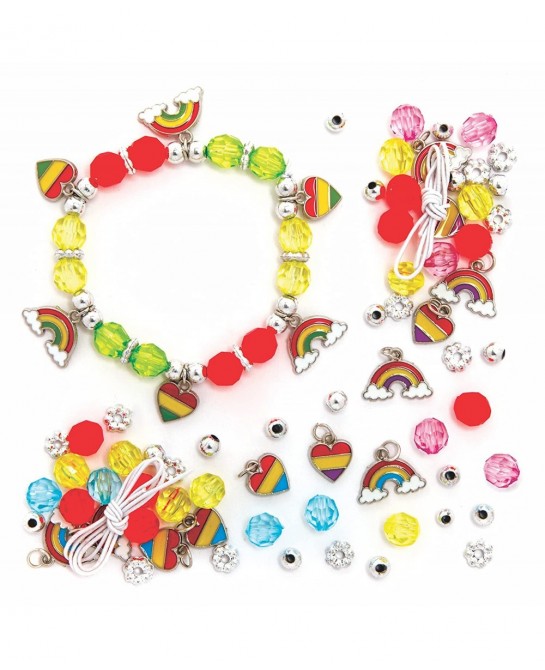 FE111 Rainbow Charm Bracelet Kits - Pack of 3 Perfect for Kids Jewelry Making Activities Bead Art Activities or Party Craftin...