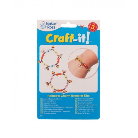 FE111 Rainbow Charm Bracelet Kits - Pack of 3 Perfect for Kids Jewelry Making Activities Bead Art Activities or Party Craftin...