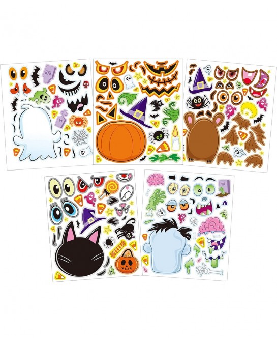 40 PCS Make-a-face Sticker Sheets Make Your Own Halloween Characters Mix and Match Sticker Sheets with Witch Frankenstein Gho...