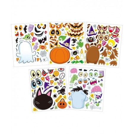 40 PCS Make-a-face Sticker Sheets Make Your Own Halloween Characters Mix and Match Sticker Sheets with Witch Frankenstein Gho...