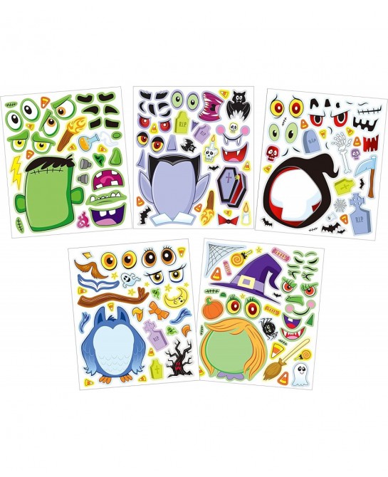 40 PCS Make-a-face Sticker Sheets Make Your Own Halloween Characters Mix and Match Sticker Sheets with Witch Frankenstein Gho...