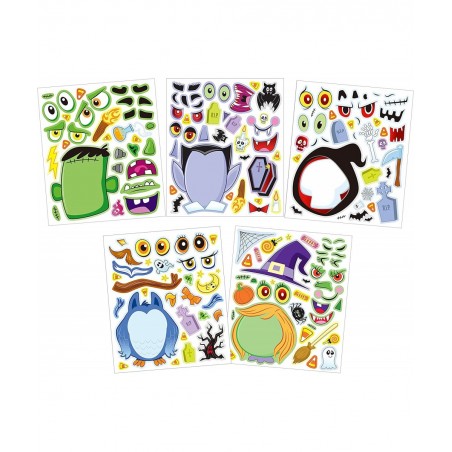 40 PCS Make-a-face Sticker Sheets Make Your Own Halloween Characters Mix and Match Sticker Sheets with Witch Frankenstein Gho...