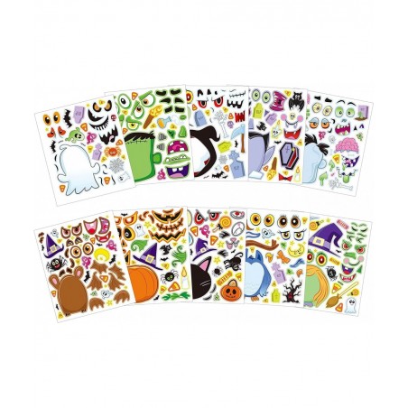 40 PCS Make-a-face Sticker Sheets Make Your Own Halloween Characters Mix and Match Sticker Sheets with Witch Frankenstein Gho...