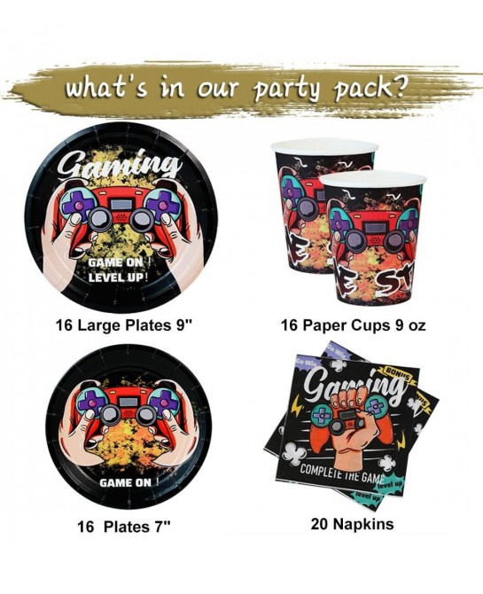 Video Game Birthday Party Supplies Set-16 Guest-Gaming Disposable Tableware Kit for boys Include gamer Paper Plates Cups Napk...