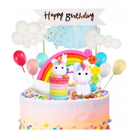 Unicorn Cake Topper Kit Cloud Rainbow Balloon Happy Birthday Banner Cake Decoration Pack of 12 For Boys Girls Kids Birthday $...