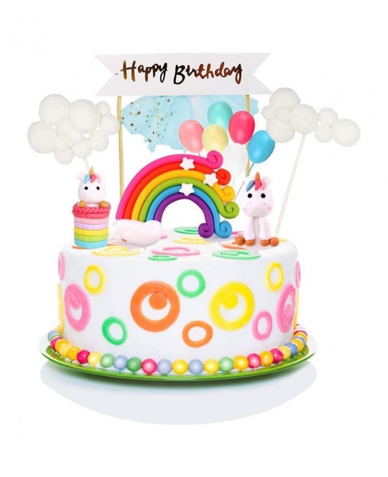 Unicorn Cake Topper Kit Cloud Rainbow Balloon Happy Birthday Banner Cake Decoration Pack of 12 For Boys Girls Kids Birthday $...