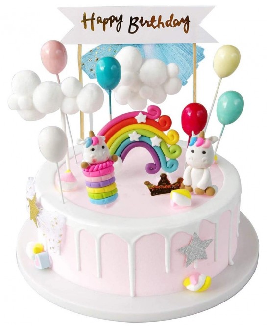 Unicorn Cake Topper Kit Cloud Rainbow Balloon Happy Birthday Banner Cake Decoration Pack of 12 For Boys Girls Kids Birthday $...