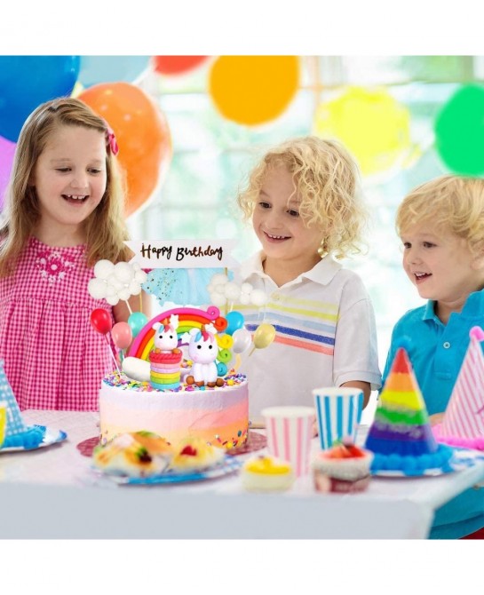 Unicorn Cake Topper Kit Cloud Rainbow Balloon Happy Birthday Banner Cake Decoration Pack of 12 For Boys Girls Kids Birthday $...