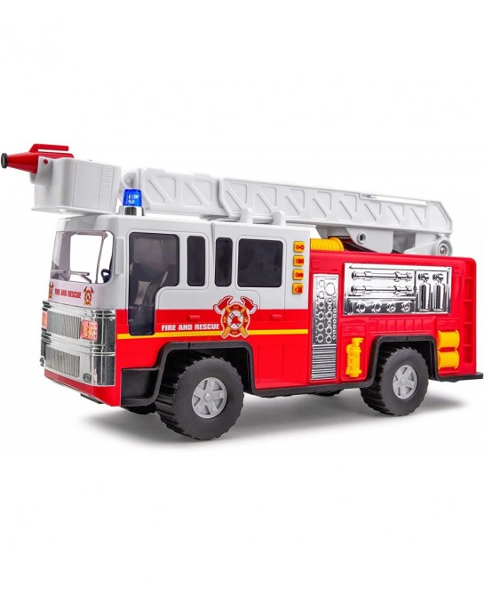 Playkidiz 15" Fire Truck Toy for Kids with Lights and Siren Sounds Classic Red and White Rolling Emergency Vehicle Interactiv...