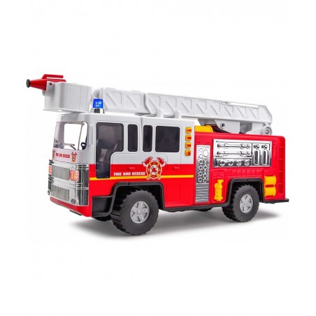 Playkidiz 15" Fire Truck Toy for Kids with Lights and Siren Sounds Classic Red and White Rolling Emergency Vehicle Interactiv...