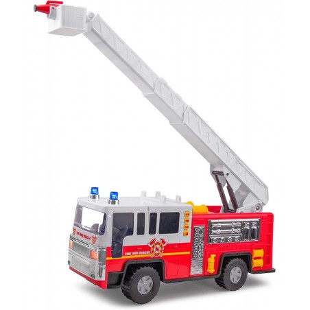 Playkidiz 15" Fire Truck Toy for Kids with Lights and Siren Sounds Classic Red and White Rolling Emergency Vehicle Interactiv...