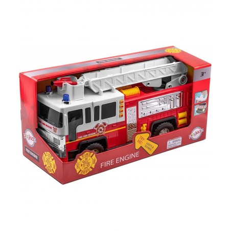 Playkidiz 15" Fire Truck Toy for Kids with Lights and Siren Sounds Classic Red and White Rolling Emergency Vehicle Interactiv...